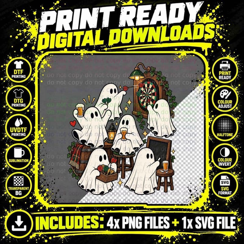 Darts Ghost Pub Dartboard Funny Darts Player Spooky Png SVG Digital Bundle