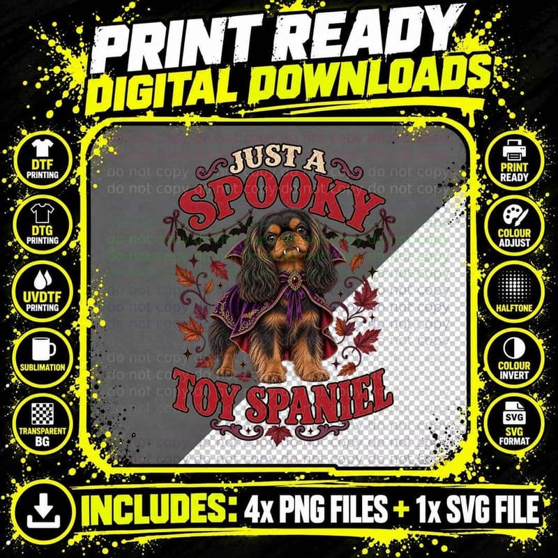 Just A Spooky English Toy Spaniel Vampire Fangs Halloween Cape T-Shirt Png SVG Digital Bundle