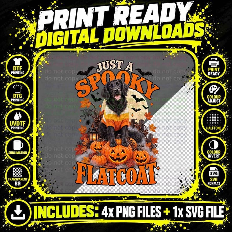 Flatcoat Halloween Shirt Candy Corn Dog Pumpkin Full Png SVG Digital Bundle