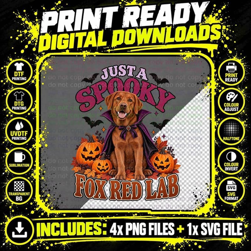 Just A Spooky Fox Red Lab Vampire Cape Halloween Labrador Dog T-Shirt Png SVG Digital Bundle