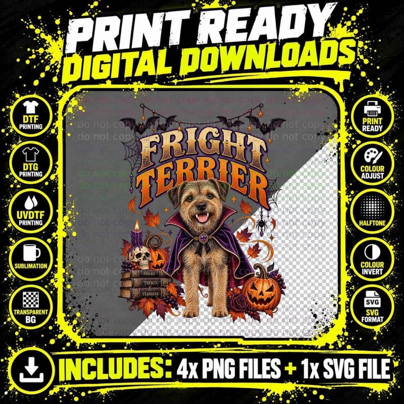 Fright Terrier Border Terrier Gothic Halloween Vampire Png SVG Digital Bundle