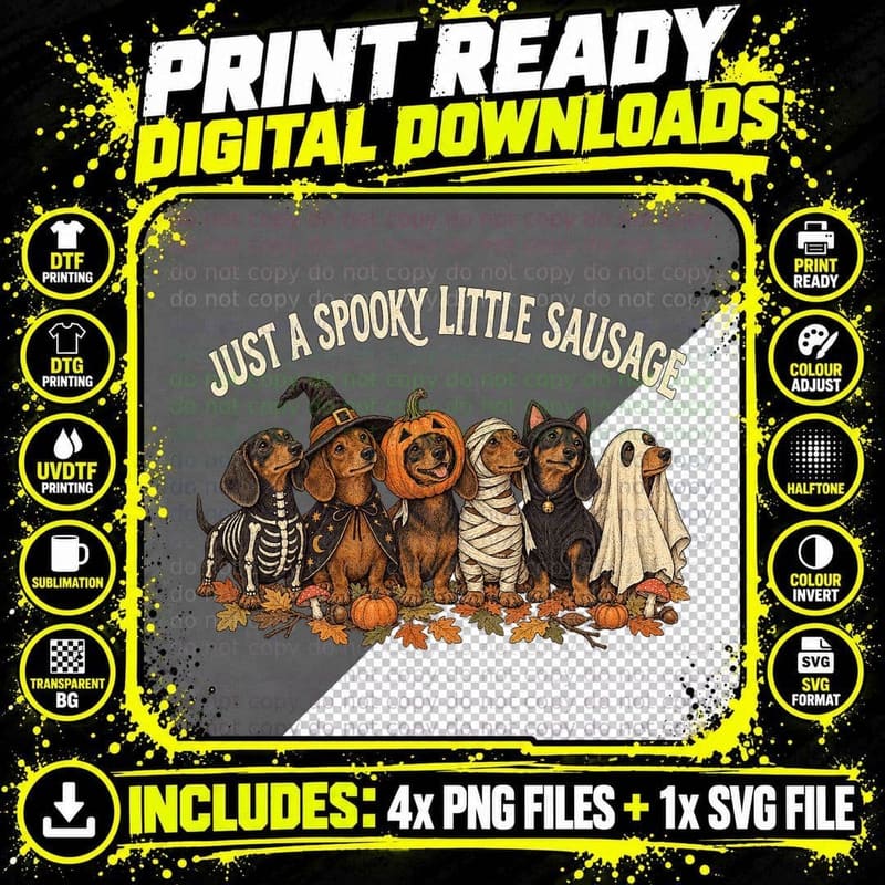 Just A Spooky Little Sausage Dog Dachshund Halloween Costumes T-Shirt Png SVG Digital Bundle