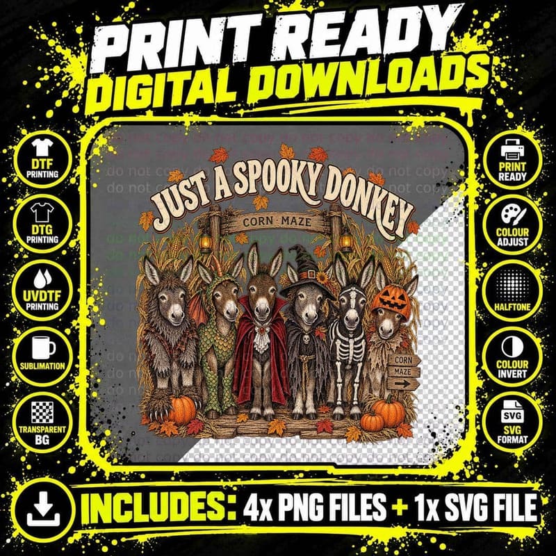 Just A Spooky Donkey Herd Halloween Costumes Corn Maze Farm T-Shirt Png SVG Digital Bundle