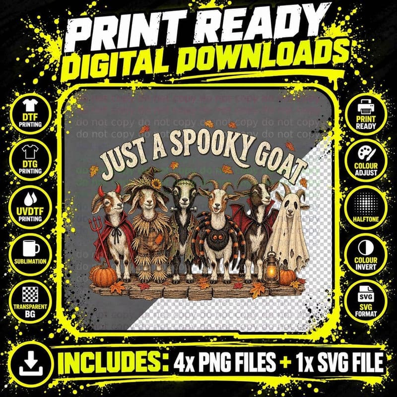 Just A Spooky Goat Herd Halloween Costumes Devil Scarecrow Farm T-Shirt Png SVG Digital Bundle