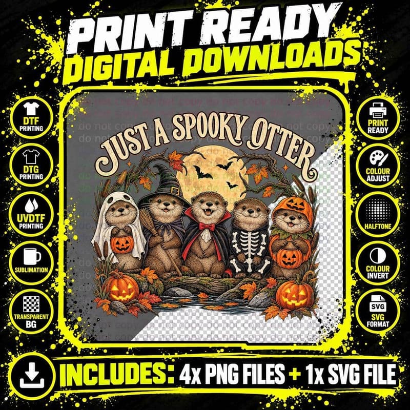 Just A Spooky Otter Halloween Costumes Ghost Witch Vampire Riverbank T-Shirt Png SVG Digital Bundle