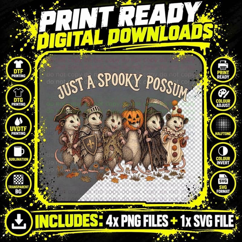 Just A Spooky Possum Opossum Halloween Costumes Pirate Knight Funny T-Shirt Png SVG Digital Bundle