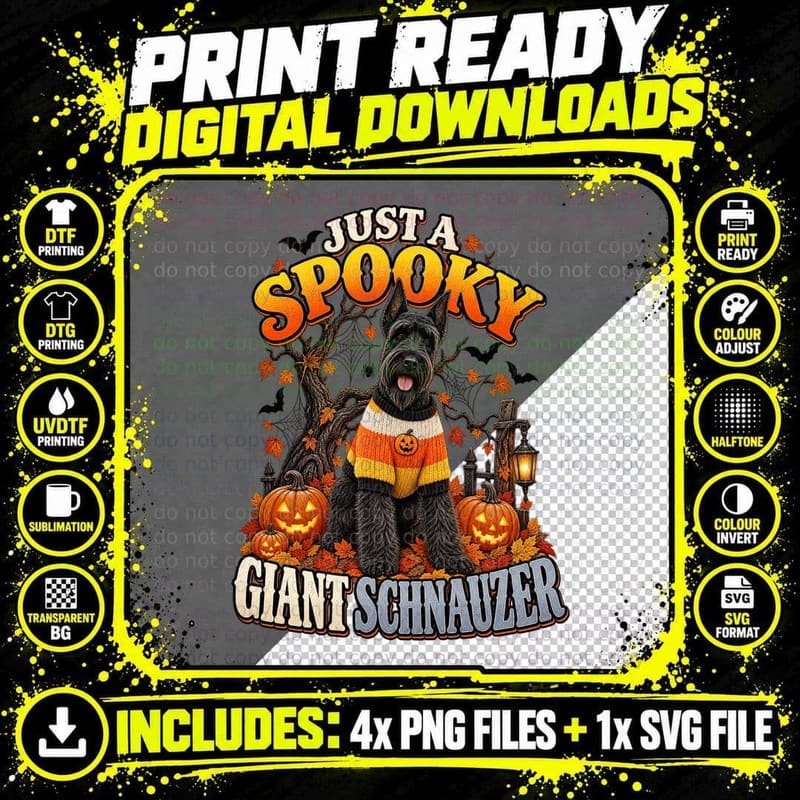 Giant Schnauzer Halloween Vintage Spooky Candy Corn Png SVG Digital Bundle