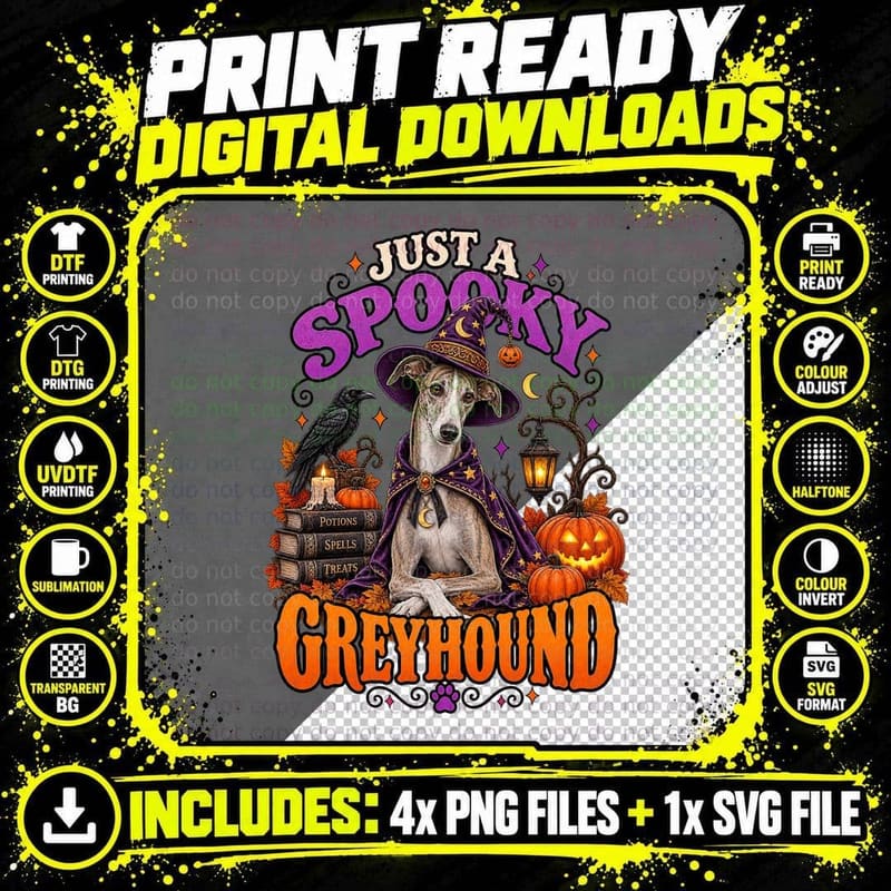 Greyhound Halloween Scarecrow Costume Autumn Leaves Png SVG Digital Bundle