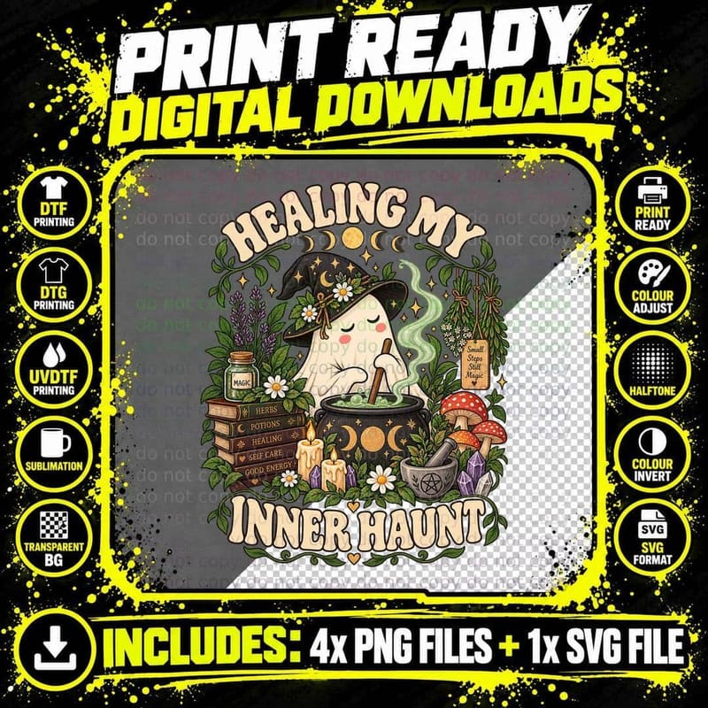 Healing My Inner Haunt Ghost Cauldron Herbal Witchy Png SVG Digital Bundle