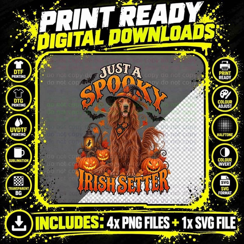 Just a Spooky Irish Setter Witch Hat Halloween Pumpkin Patch Red Dog T-Shirt Png SVG Digital Bundle
