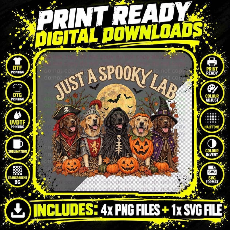 Just a Spooky Lab Labrador Retriever Halloween Costume Pirate Skeleton T-Shirt Png SVG Digital Bundle