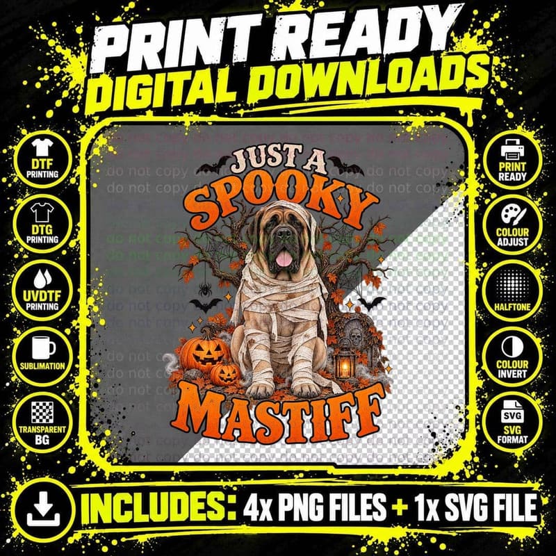 Mastiff Mummy Halloween Shirt Spooky Dog Costume Retro Png SVG Digital Bundle