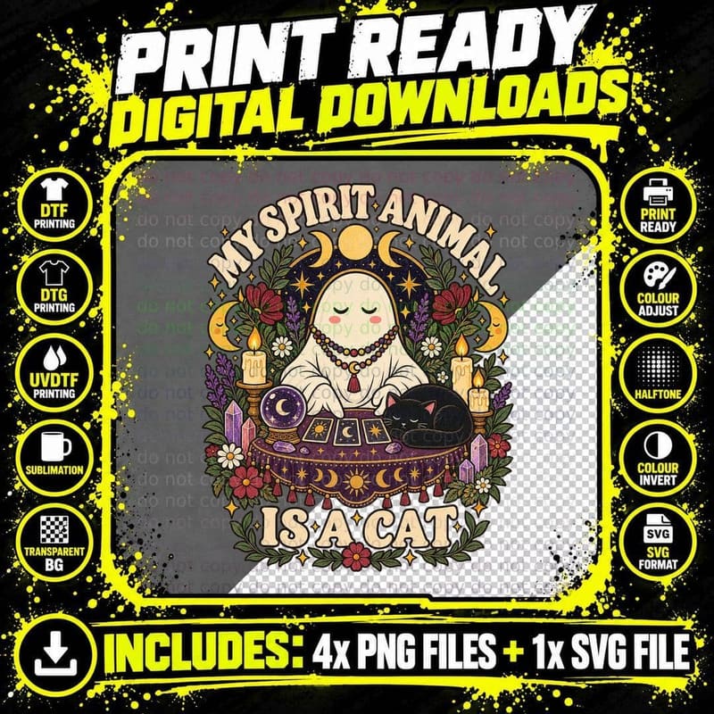 My Spirit Animal Is A Cat Ghost Tarot Black Cat Witchy Png SVG Digital Bundle