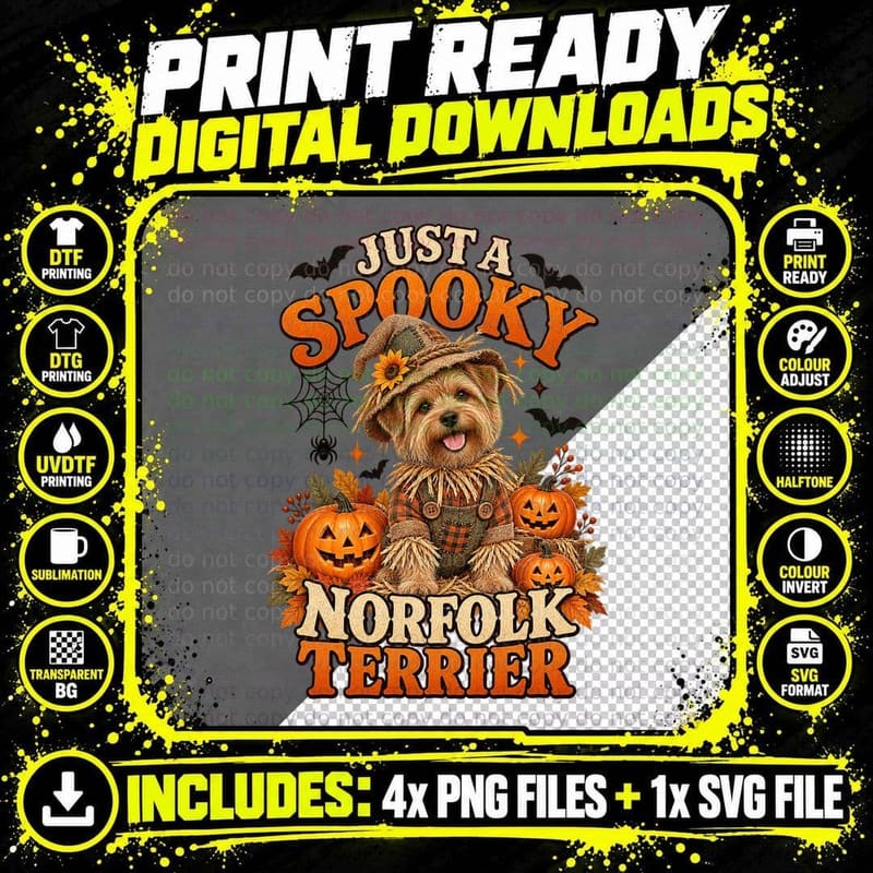 Norfolk Terrier Halloween Vintage Spooky Scarecrow Png SVG Digital Bundle