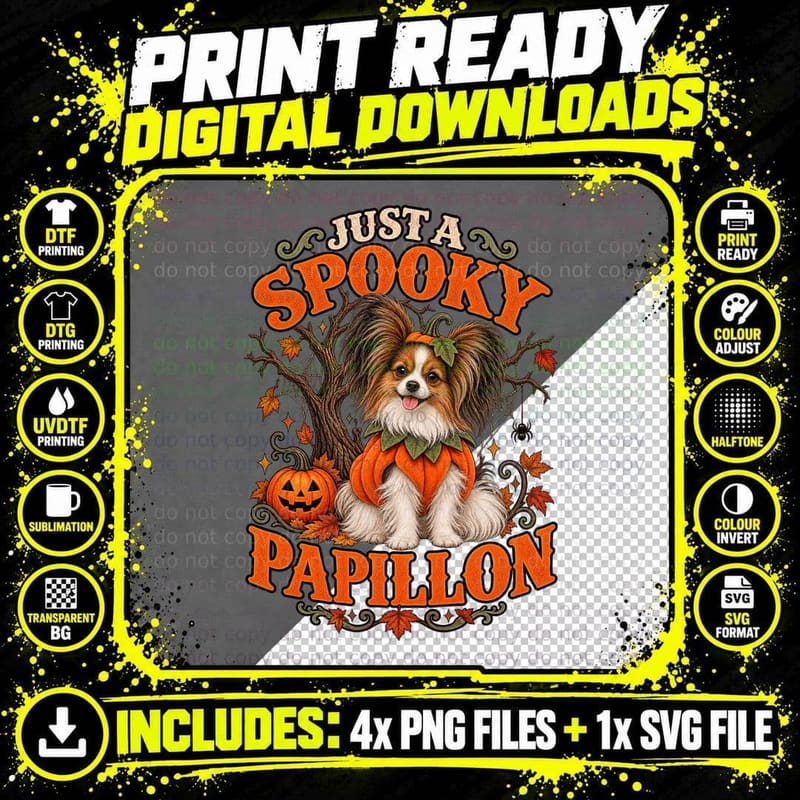 Just a Spooky Papillon Pumpkin Costume Halloween Autumn Cute Dog Lover T-Shirt Png SVG Digital Bundle