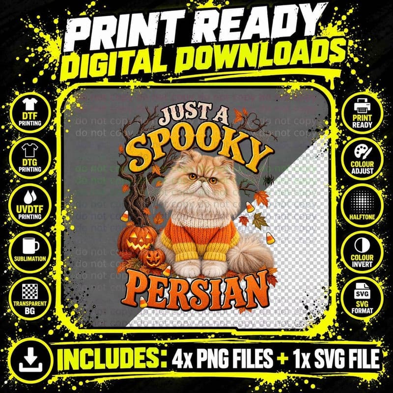 Persian Cat Halloween Candy Corn Ugly Sweater Spooky Png SVG Digital Bundle