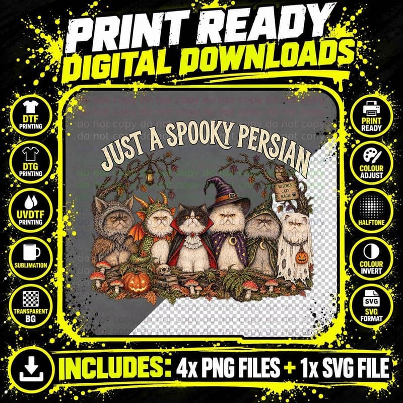 Just a Spooky Persian Cats Halloween Costume Witch Vampire Dragon Ghost T-Shirt Png SVG Digital Bundle