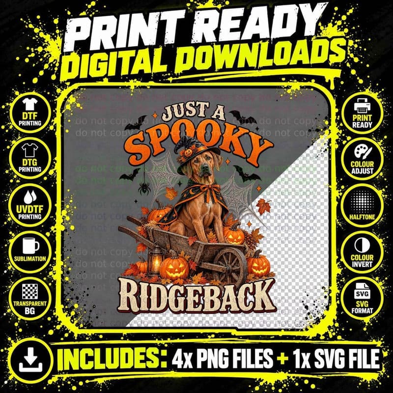 Rhodesian Ridgeback Halloween Vintage Spooky Witch Cape Png SVG Digital Bundle