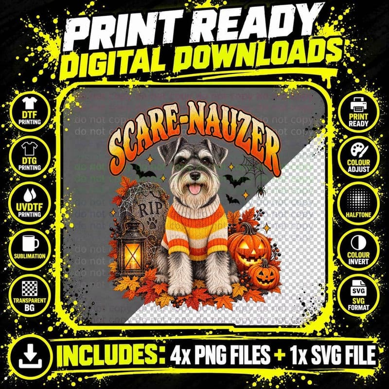Scare-Nauzer Miniature Schnauzer Retro Halloween Candy Png SVG Digital Bundle