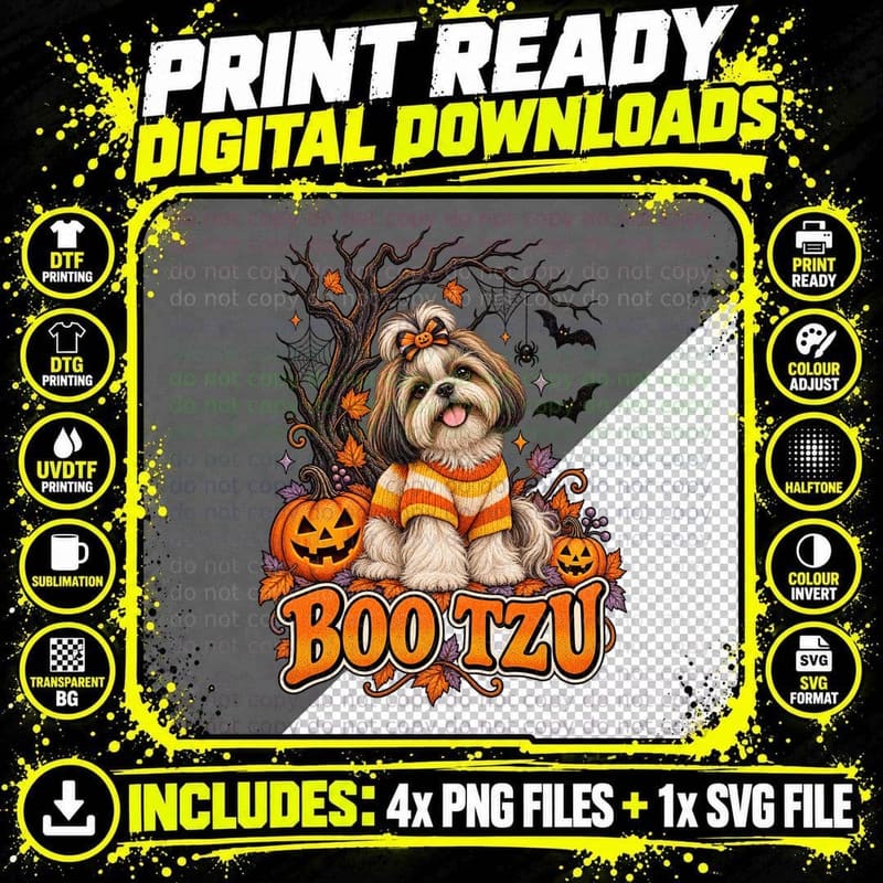 Shih Tzu Halloween Candy Corn Ugly Sweater Cobwebs Png SVG Digital Bundle