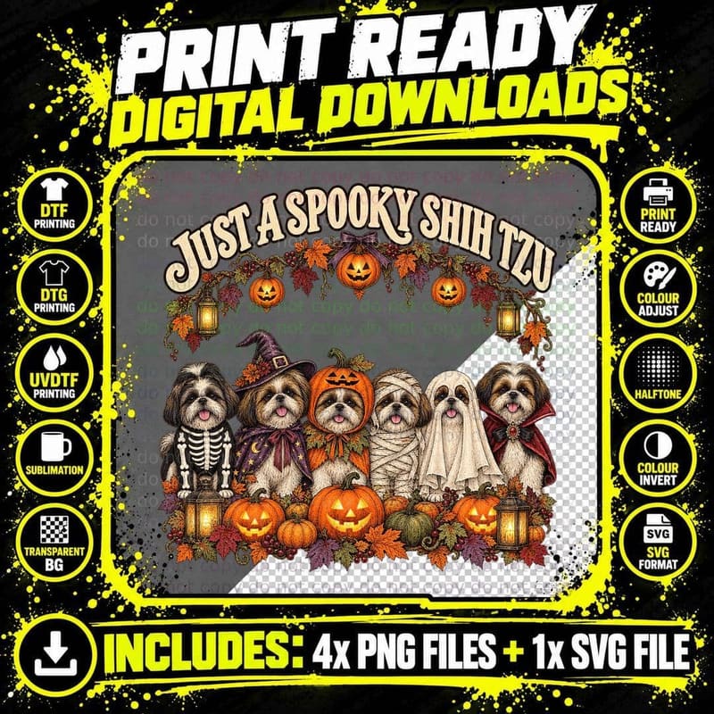 Just a Spooky Shih Tzu Halloween Costume Skeleton Witch Mummy Ghost Dogs T-Shirt Png SVG Digital Bundle