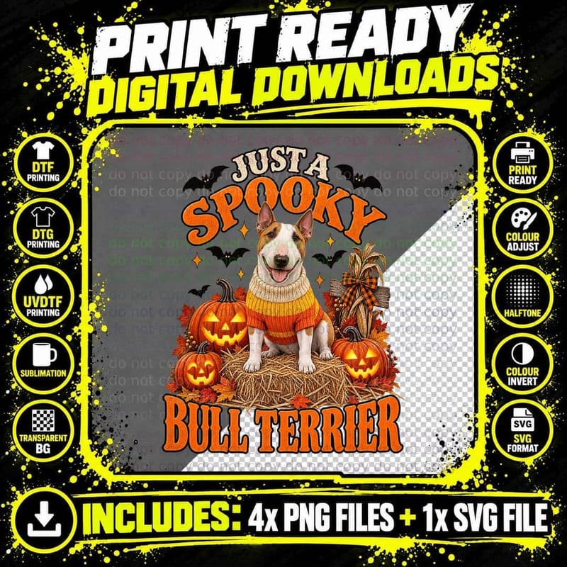 Spooky Bull Terrier Candy Corn Halloween Ugly Sweater Png SVG Digital Bundle