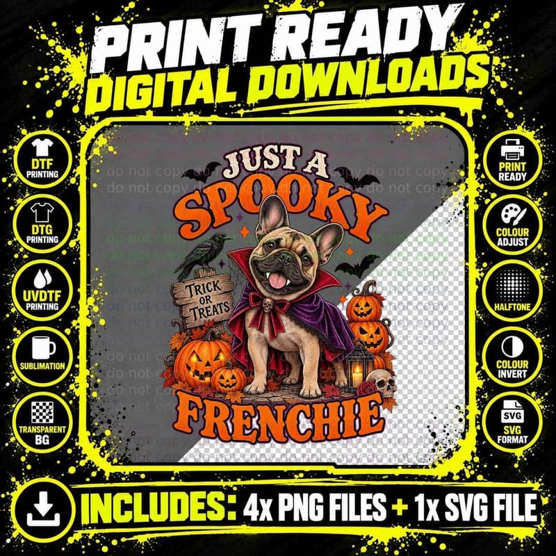 Spooky Frenchie Halloween Vintage Vampire Retro French Png SVG Digital Bundle