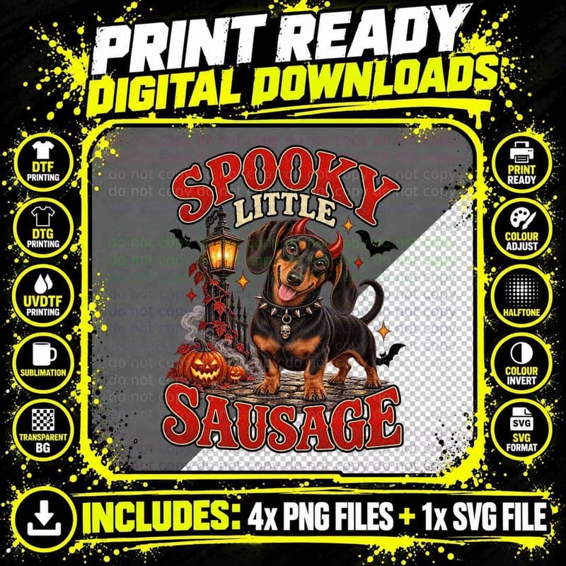 Spooky Little Sausage Dachshund Devil Halloween Vintage Png SVG Digital Bundle