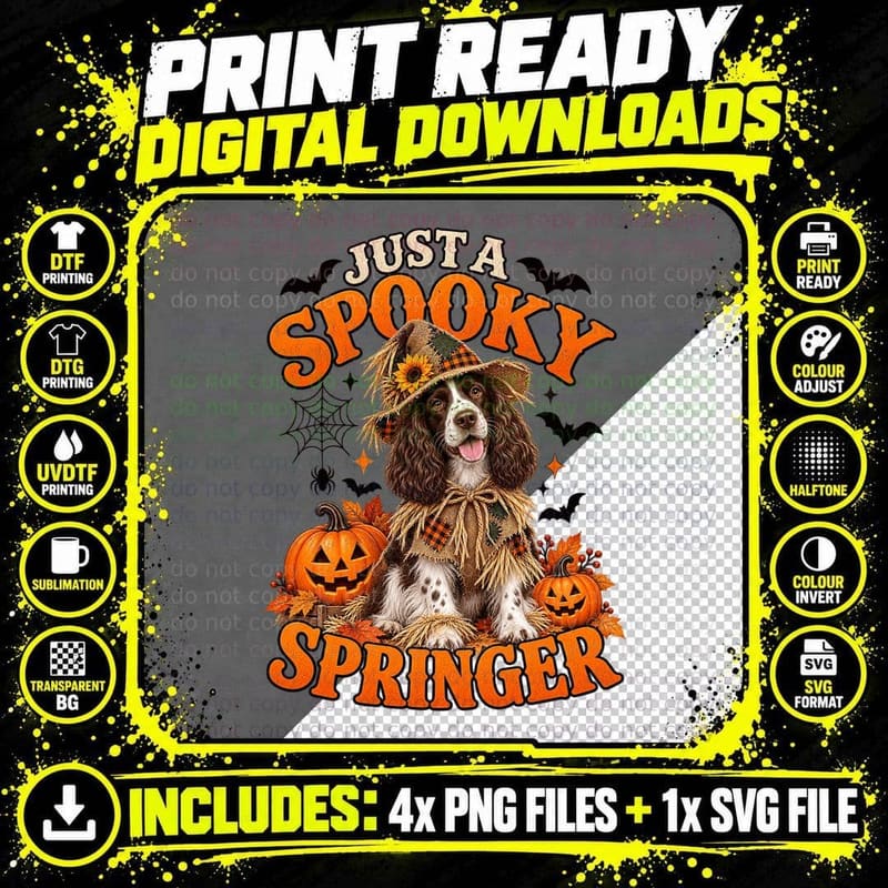 Spooky Springer Halloween Scarecrow Vintage Retro Png SVG Digital Bundle