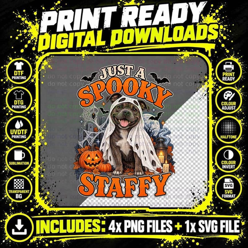 Spooky Staffy Halloween Ghost Costume Vintage Retro Png SVG Digital Bundle