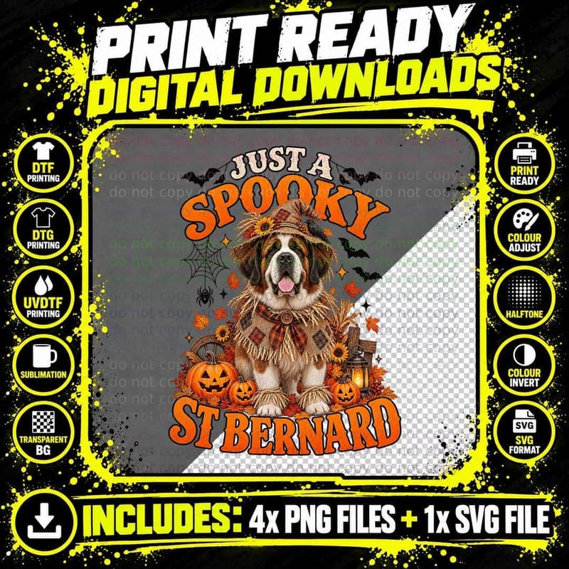St Bernard Halloween Shirt Scarecrow Harvest Costume Png SVG Digital Bundle