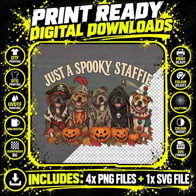Just a Spooky Staffie Staffordshire Bull Terrier Halloween Costume Party T-Shirt Png SVG Digital Bundle