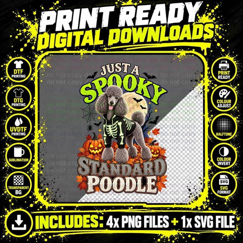 Standard Poodle Halloween Vintage Spooky Skeleton Hoodie Png SVG Digital Bundle