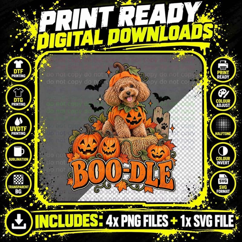 Toy Poodle Pumpkin Halloween Shirt Boo Dle Fall Hay Bale Png SVG Digital Bundle