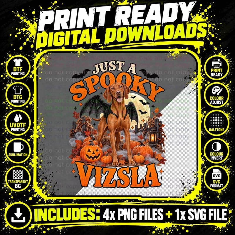 Vizsla Bat Halloween Shirt Full Moon Pumpkin Patch Misty Png SVG Digital Bundle