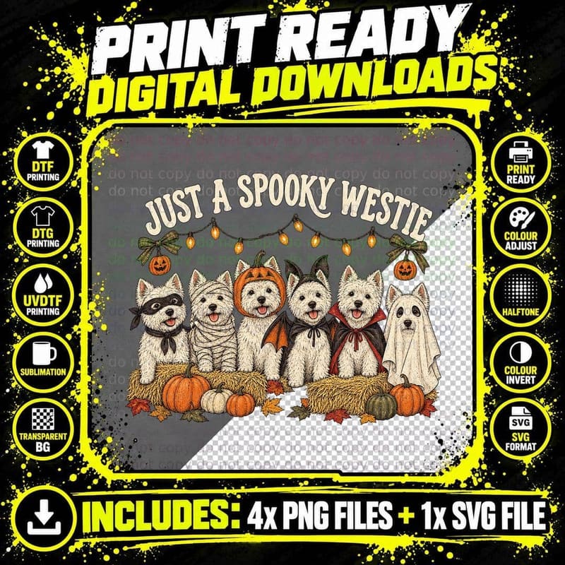 Just a Spooky Westie West Highland Terrier Halloween Costume Mummy Ghost T-Shirt Png SVG Digital Bundle