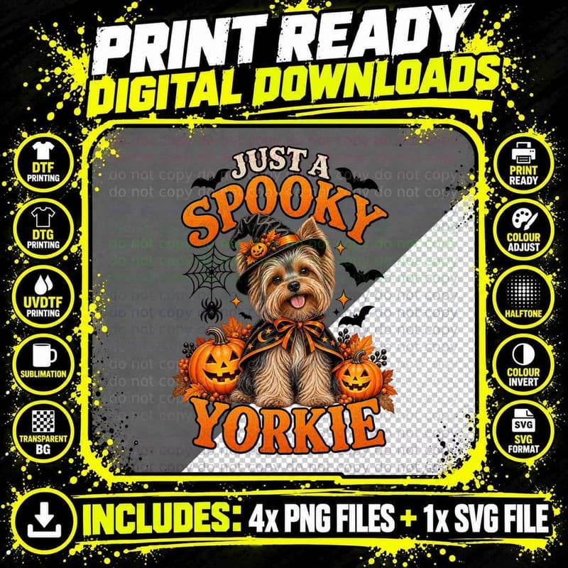 Yorkshire Terrier Halloween Vintage Dog Lover Witch Png SVG Digital Bundle