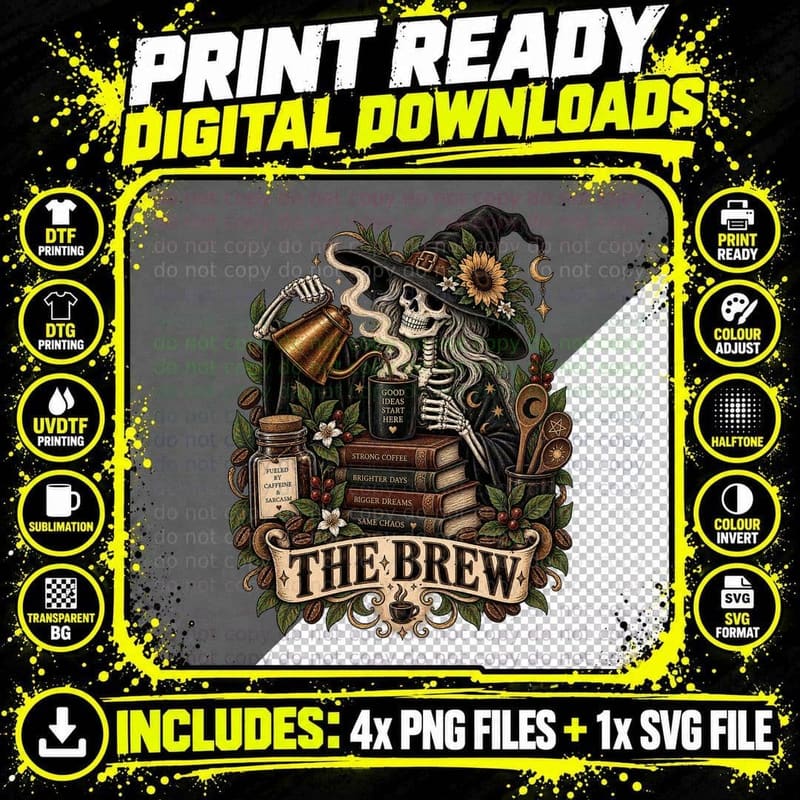 Builder's Tea Skeleton Gothic Tarot Card British Tea Png SVG Digital Bundle
