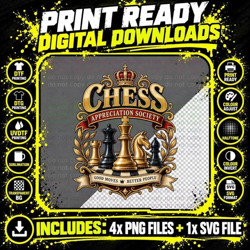 Chess Appreciation Society Good Moves Better People Gold King Knight T-Shirt Png SVG Digital Bundle