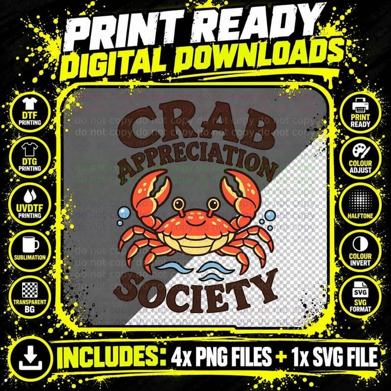 Crab Appreciation Society Retro Coastal Beach Seaside Crustacean Lover T-Shirt Png SVG Digital Bundle
