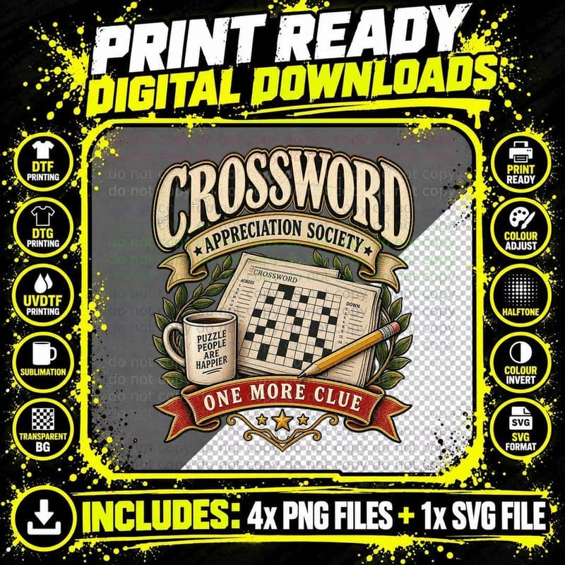 Crossword Appreciation Society One More Clue Puzzle People Are Happier T-Shirt Png SVG Digital Bundle