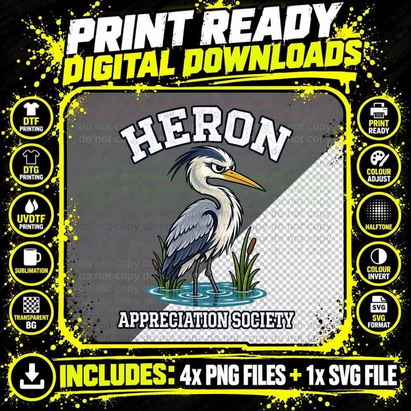 Heron Appreciation Society Vintage Grey Wading Bird Lover Pond Wildlife T-Shirt Png SVG Digital Bundle