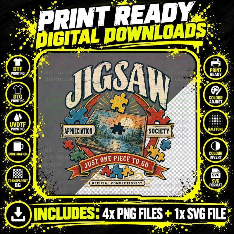 Jigsaw Appreciation Society Just One Piece To Go Puzzle Completionist T-Shirt Png SVG Digital Bundle