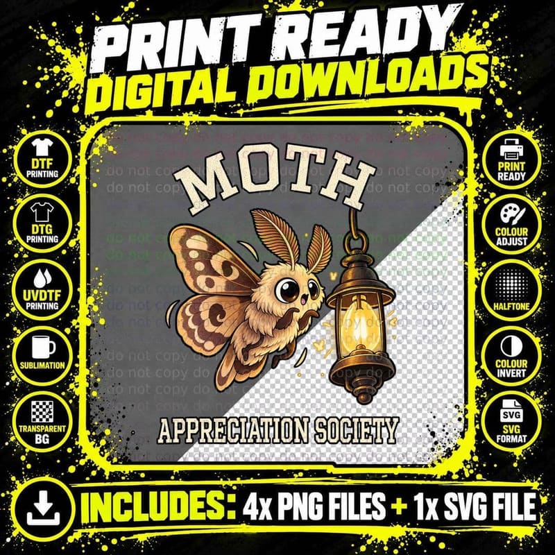 Moth Appreciation Society Vintage Fluffy Lantern Cottagecore Insect T-Shirt Png SVG Digital Bundle