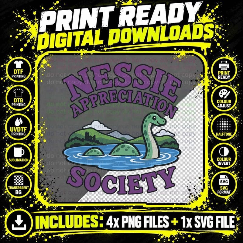 Nessie Appreciation Society Loch Ness Monster Scottish Cryptid Retro T-Shirt Png SVG Digital Bundle