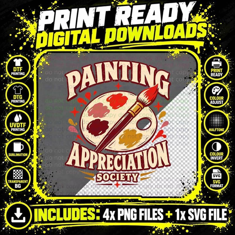 Painting Appreciation Society Retro Artist Palette Paintbrush Art Hobby T-Shirt Png SVG Digital Bundle