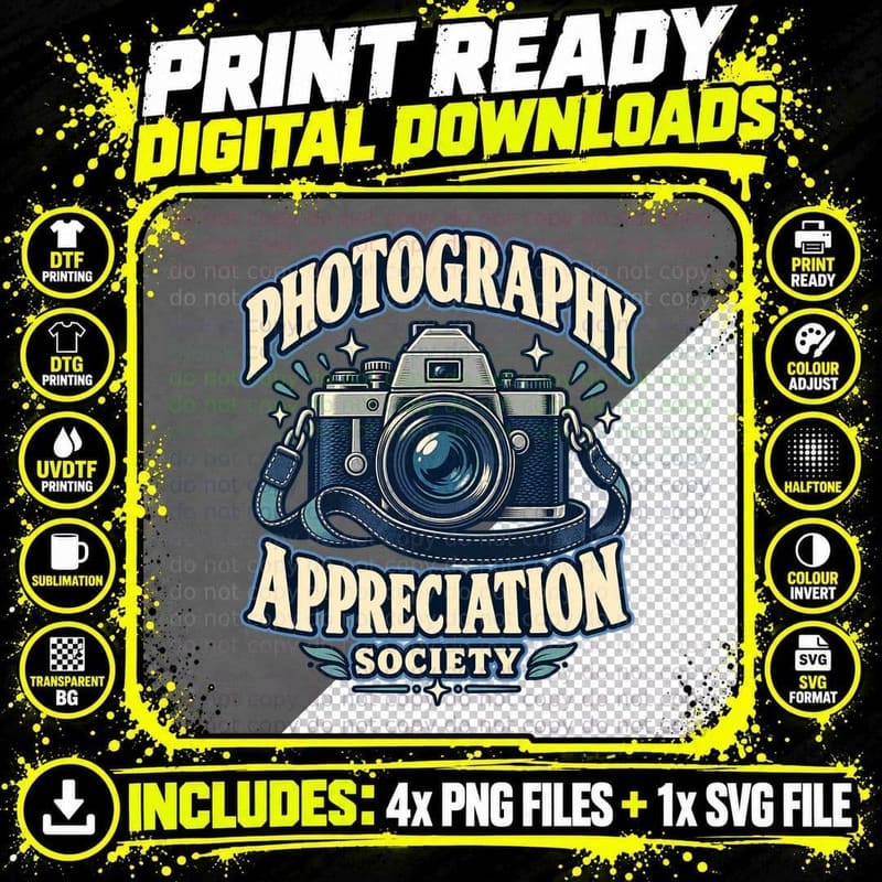 Photography Appreciation Society Vintage Camera Photographer Retro Hobby T-Shirt Png SVG Digital Bundle
