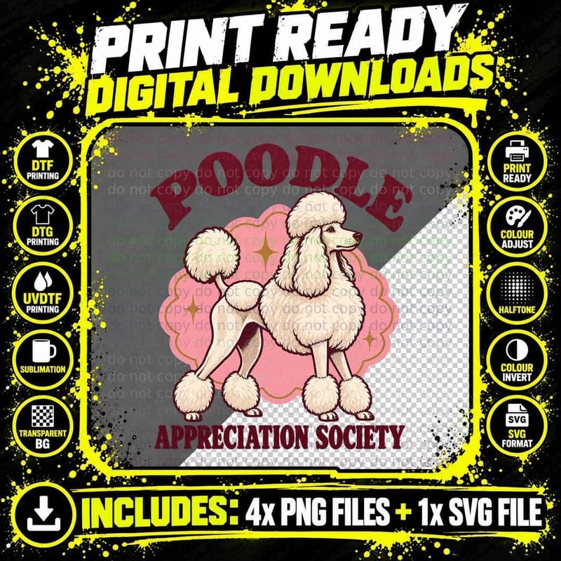 Poodle Appreciation Society Retro Standard White Show Dog Pink Vintage T-Shirt Png SVG Digital Bundle