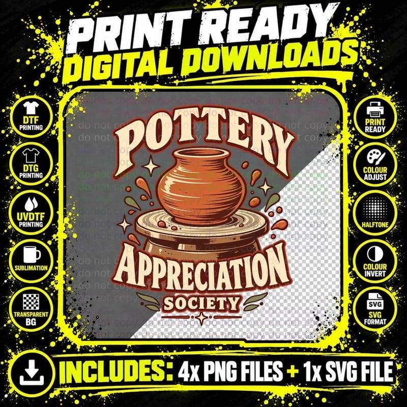 Pottery Appreciation Society Retro Potter Wheel Ceramic Clay Arts Hobby T-Shirt Png SVG Digital Bundle