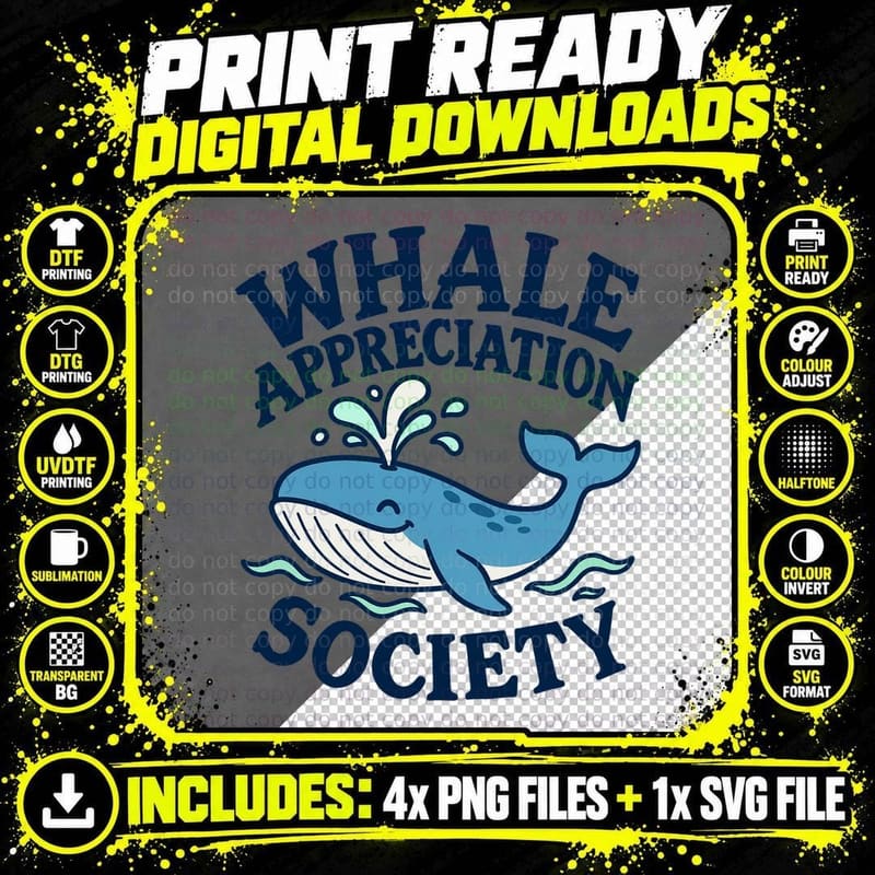 Whale Appreciation Society Retro Cute Blue Ocean Lover Vintage Spout T-Shirt Png SVG Digital Bundle